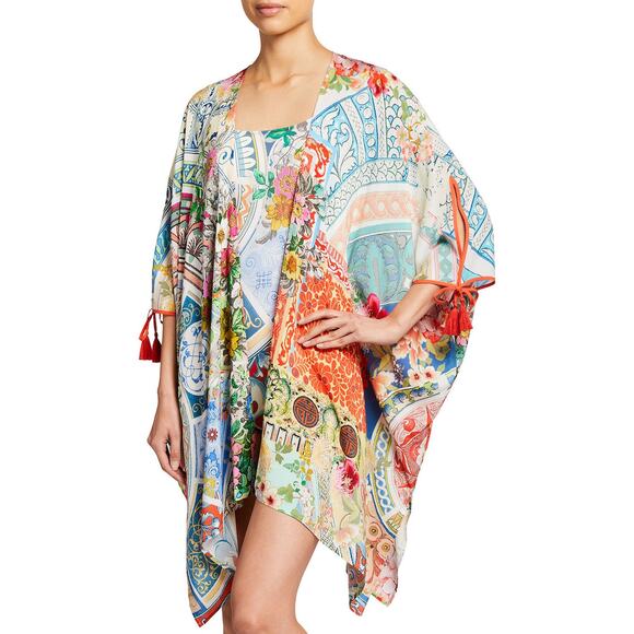 Johnny Was Boho Short Kimono Coverup Floral Pattern Embroidered Size L Large - Picture 2 of 9